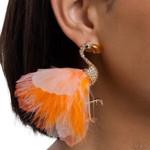 Feathered Flamingo Orange Earrings